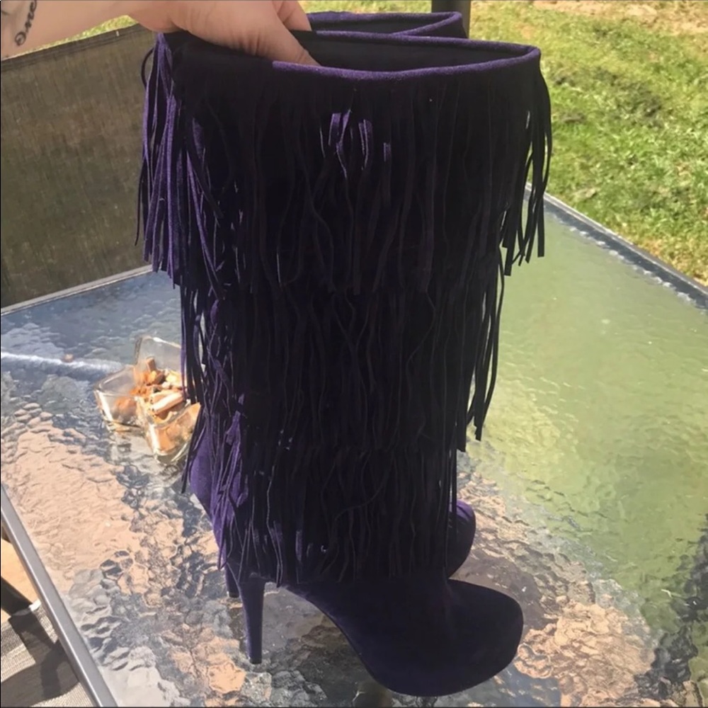 Faux suede fringe boots deep purple